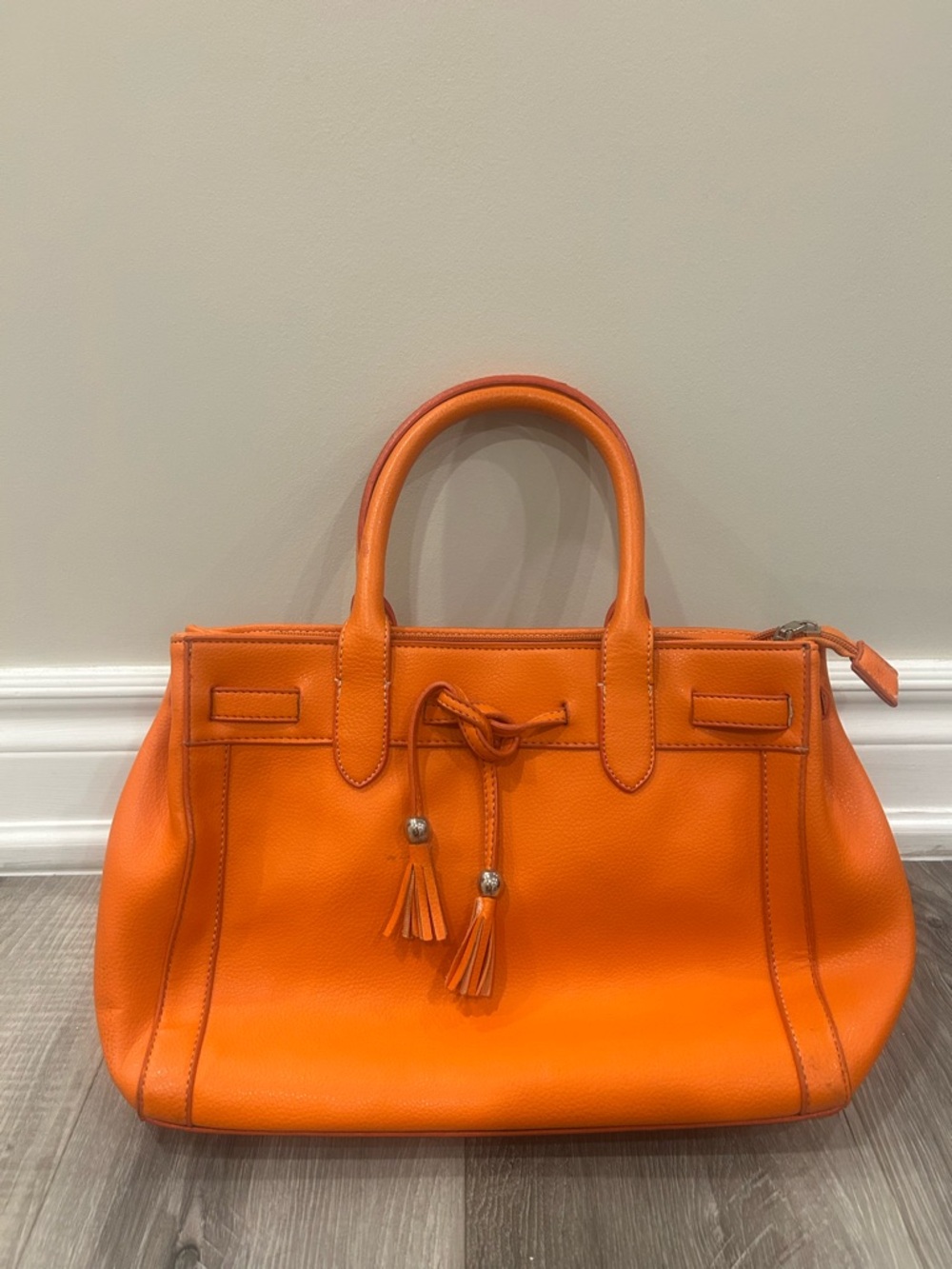 Classic Orange Leather Tassel Satchel